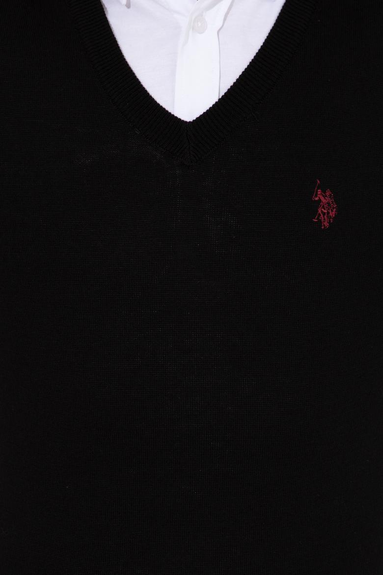 Erkek Siyah V Yaka Basic Triko Kazak - 50256658046