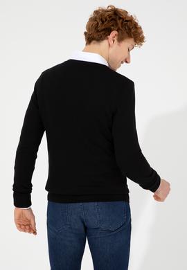 Erkek Siyah V Yaka Basic Triko Kazak - 50256658046