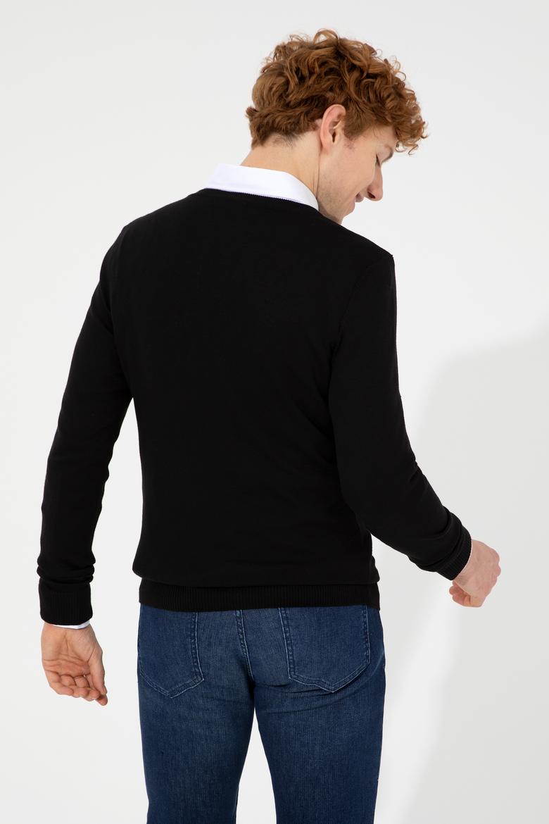 Erkek Siyah V Yaka Basic Triko Kazak - 50256658046