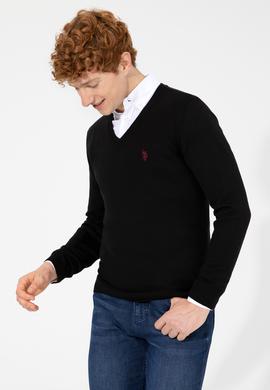 Erkek Siyah V Yaka Basic Triko Kazak - 50256658046