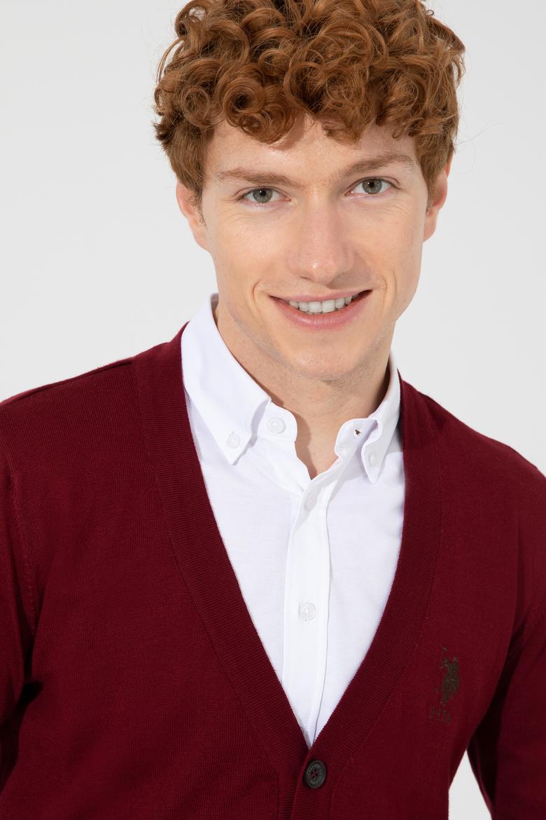 Erkek Bordo Basic Triko Hırka - 50252133008