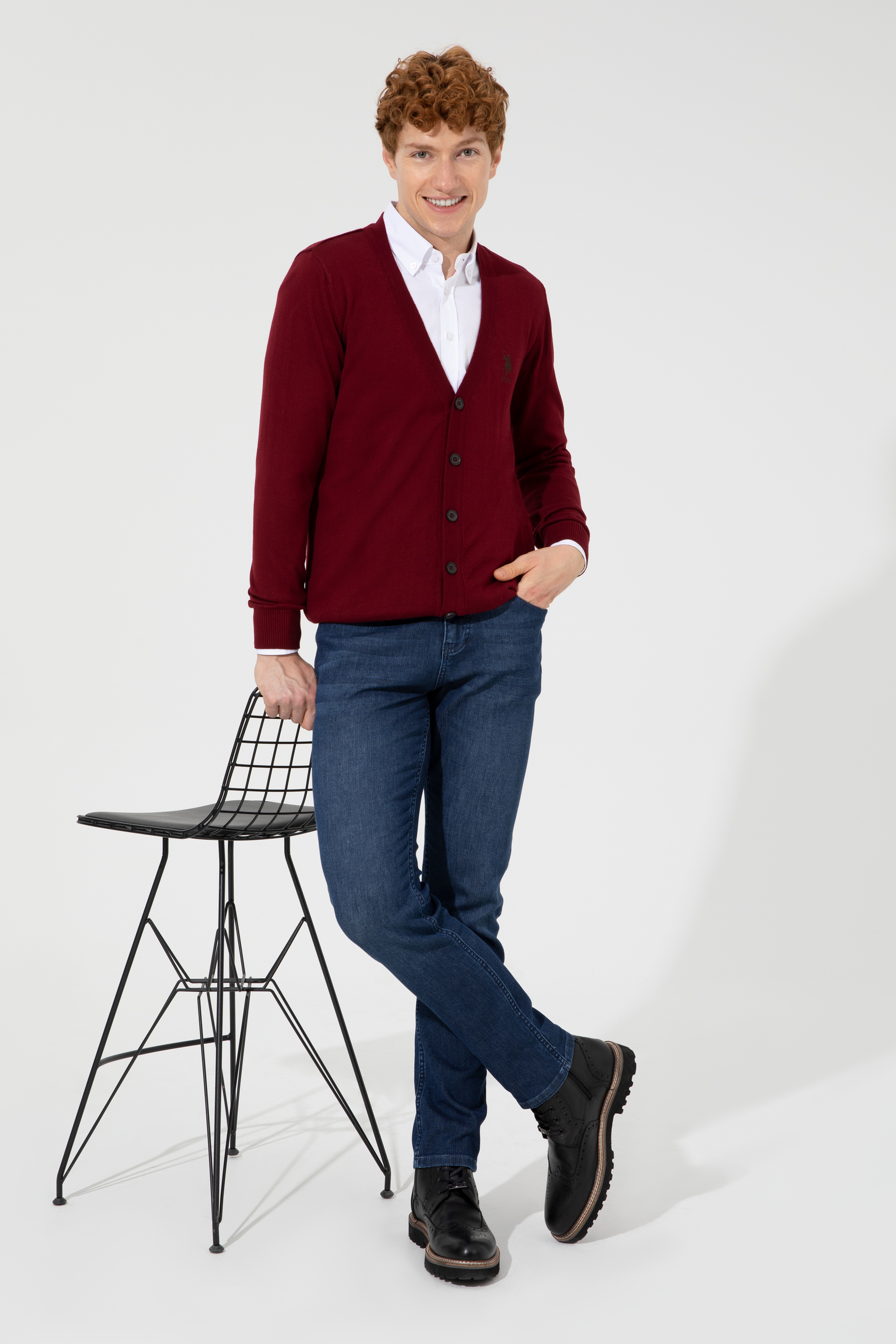Erkek Bordo Basic Triko Hırka - Image 2