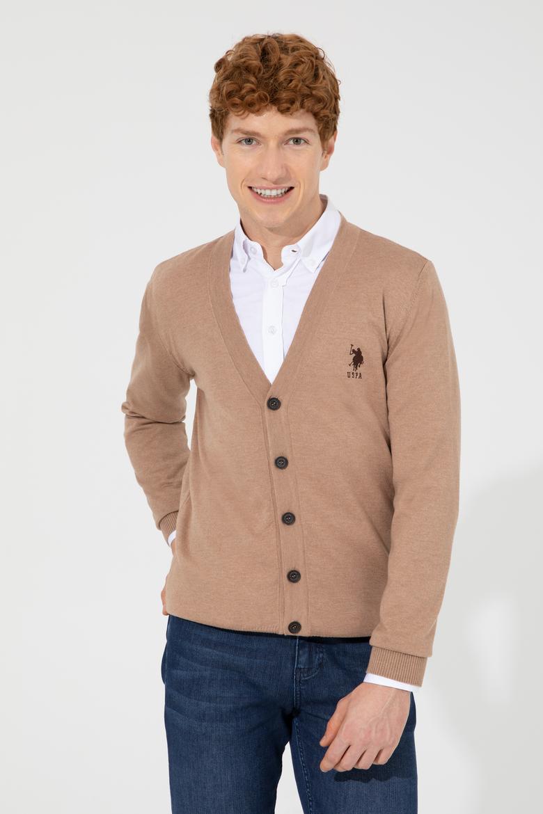 Erkek Camel Melanj Triko Hırka Basic