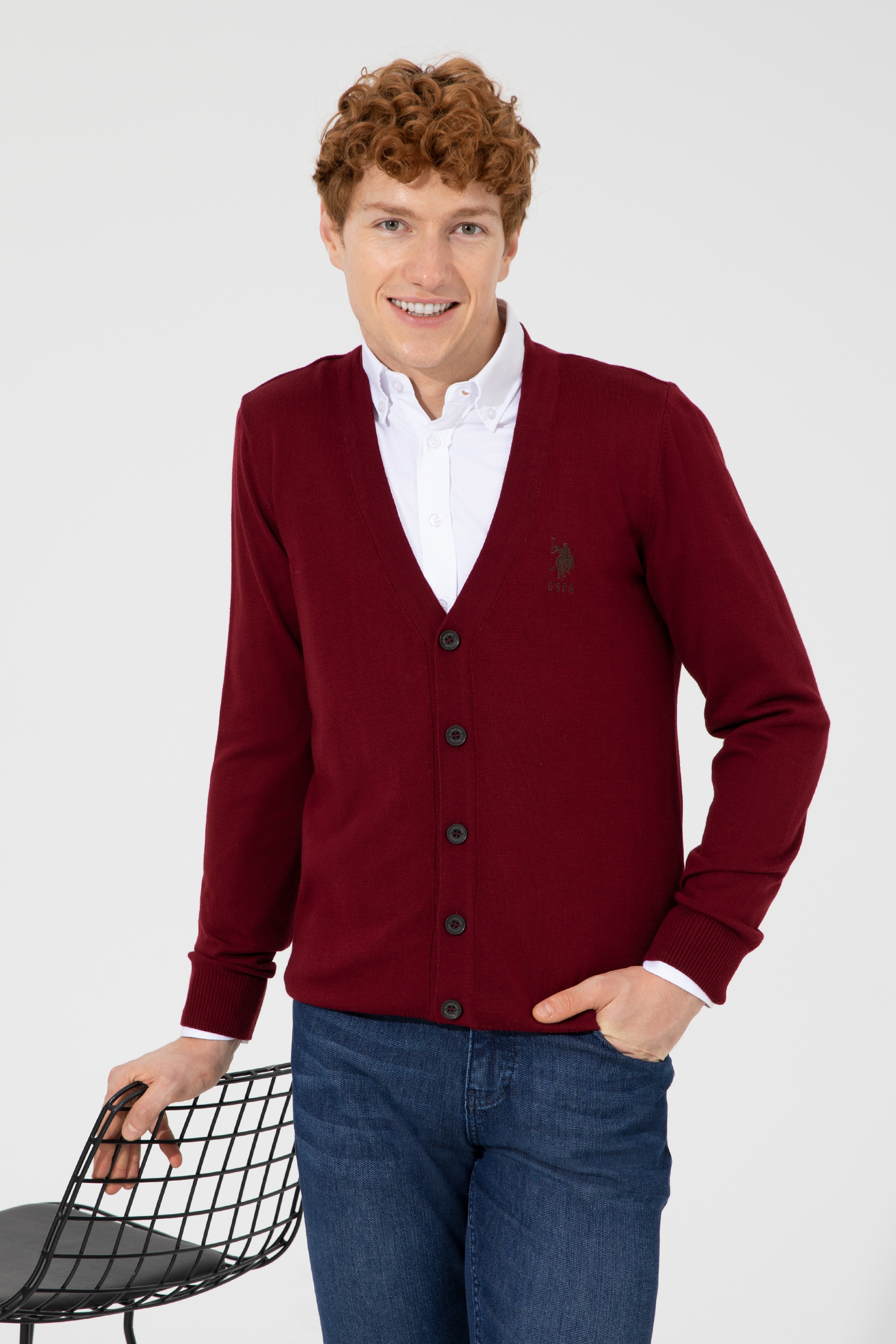Erkek Bordo Basic Triko Hırka - Image 1