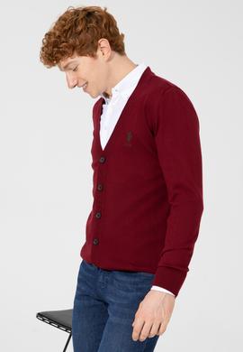 Erkek Bordo Basic Triko Hırka - 50252133008