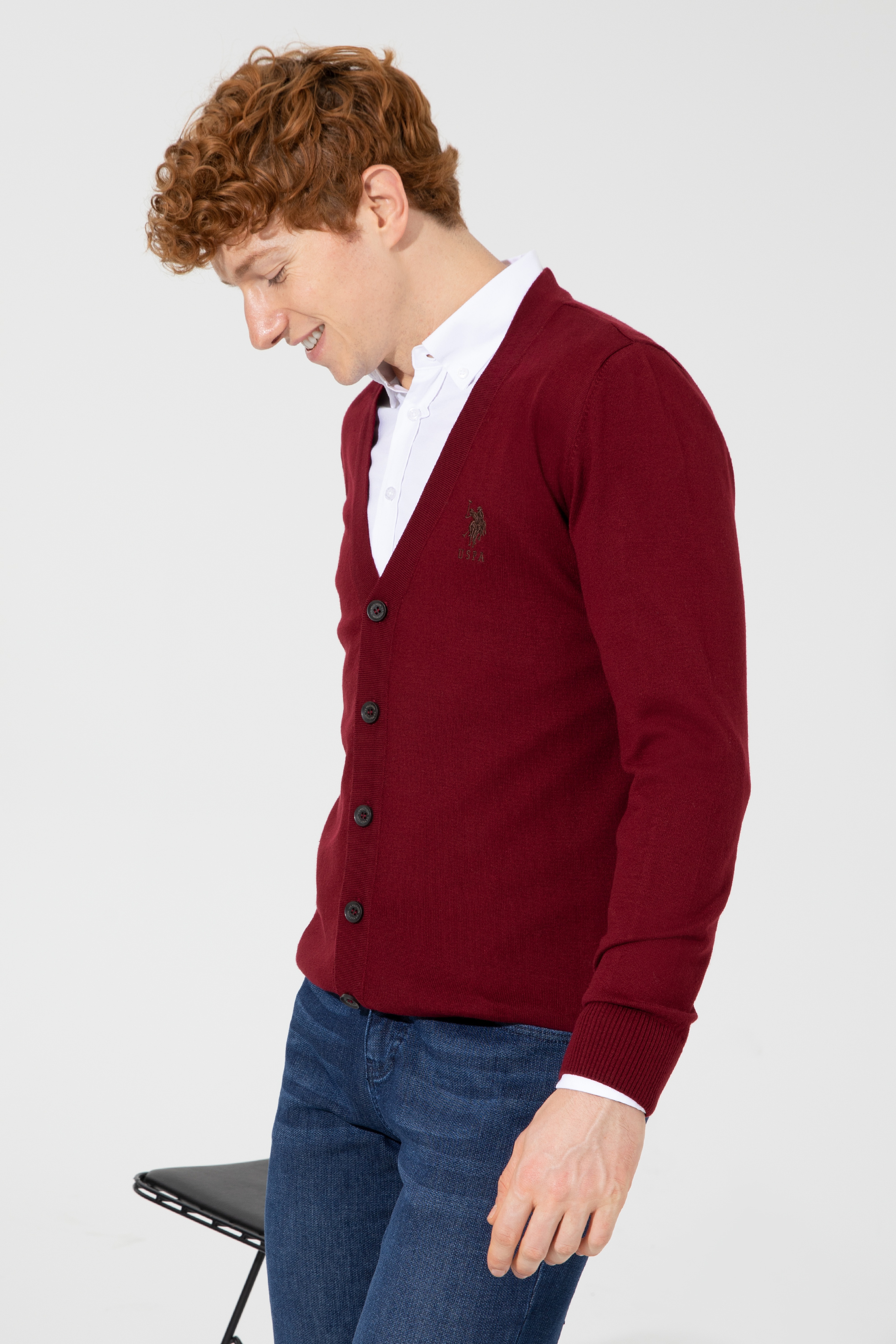 Erkek Bordo Basic Triko Hırka - Image 3