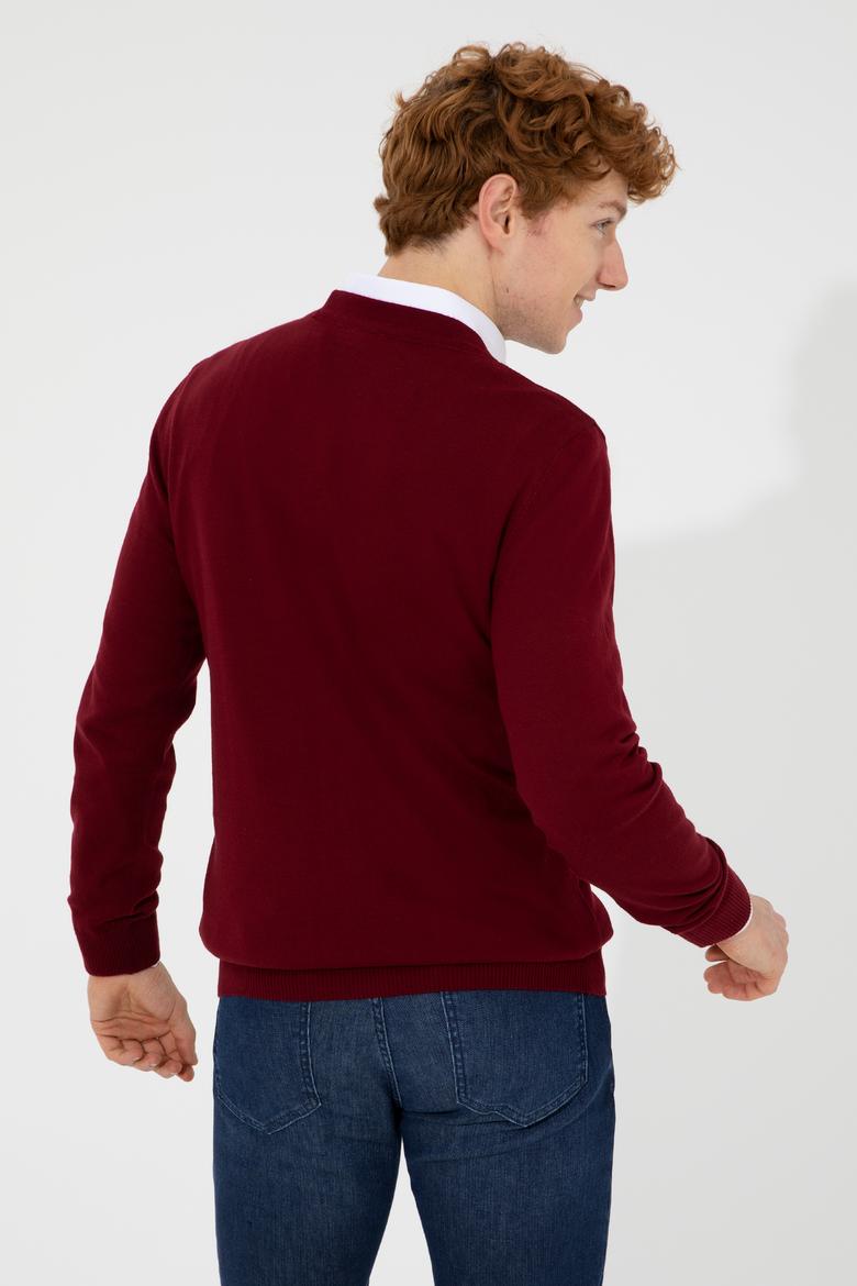 Erkek Bordo Basic Triko Hırka - 50252133008