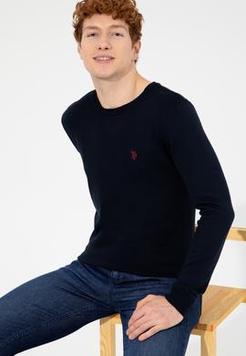 Erkek Lacivert Bisiklet Yaka Basic Triko Kazak - 50251887028