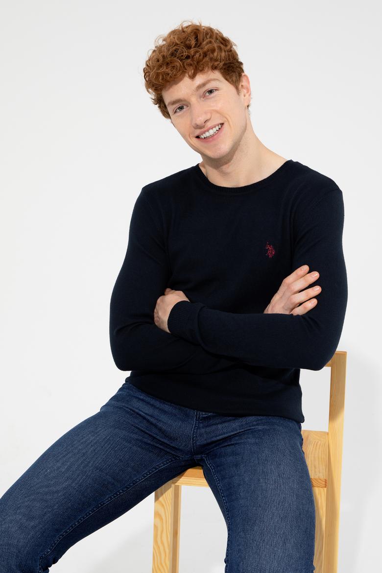 Erkek Lacivert Bisiklet Yaka Basic Triko Kazak - 50251887028