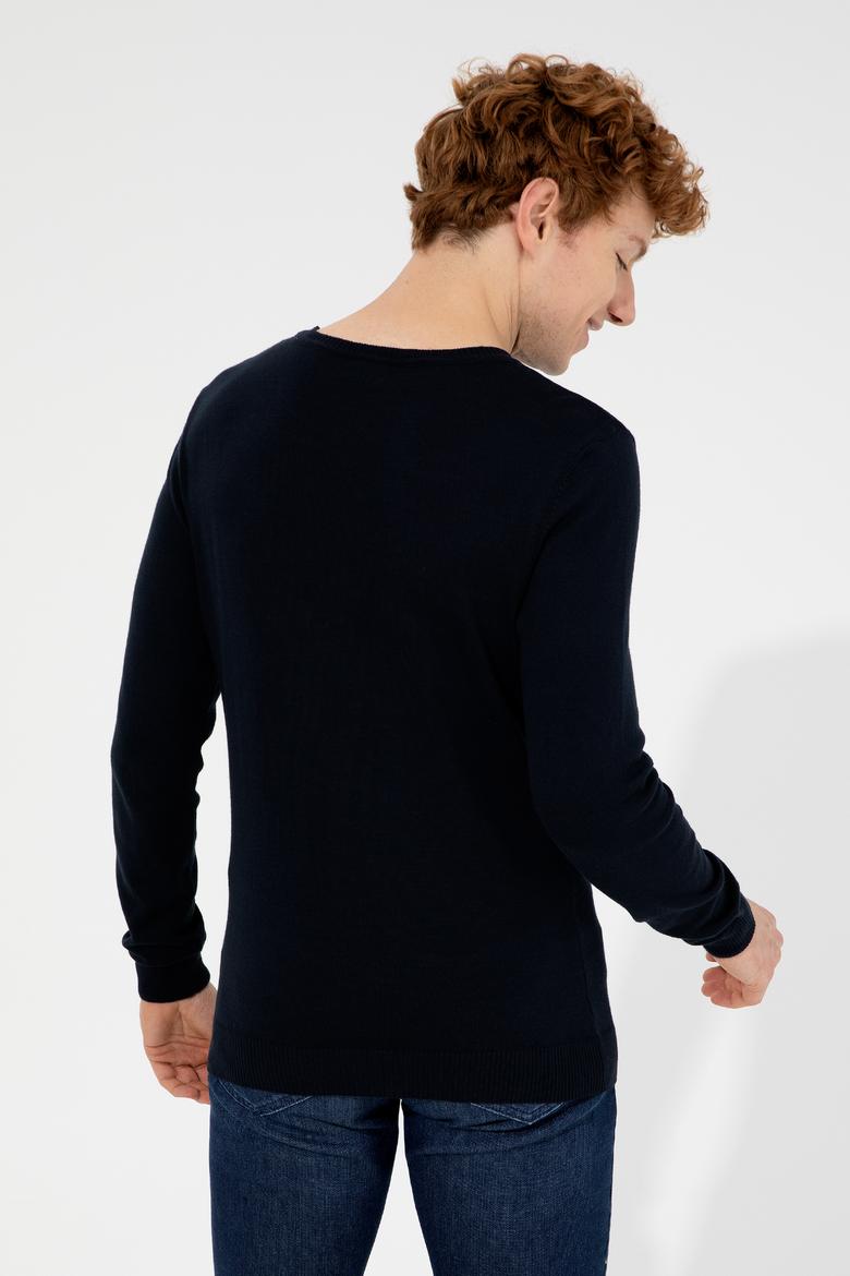 Erkek Lacivert Bisiklet Yaka Basic Triko Kazak - 50251887028