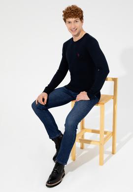 Erkek Lacivert Bisiklet Yaka Basic Triko Kazak - 50251887028