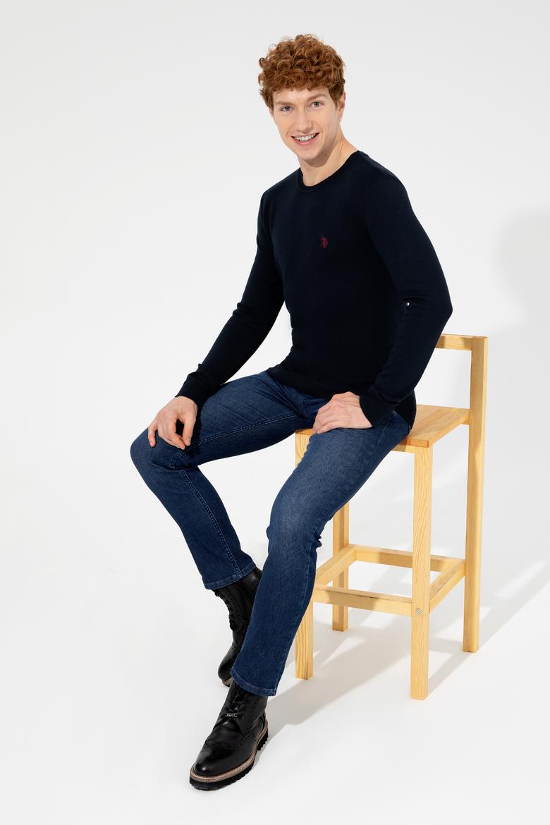 Erkek Lacivert Bisiklet Yaka Basic Triko Kazak - 50251887028