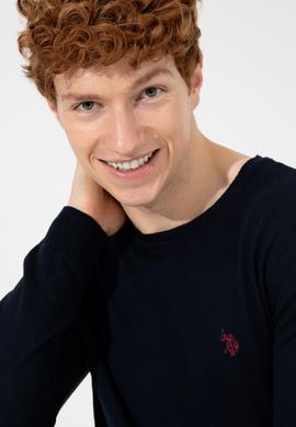 Erkek Lacivert Bisiklet Yaka Basic Triko Kazak - 50251887028