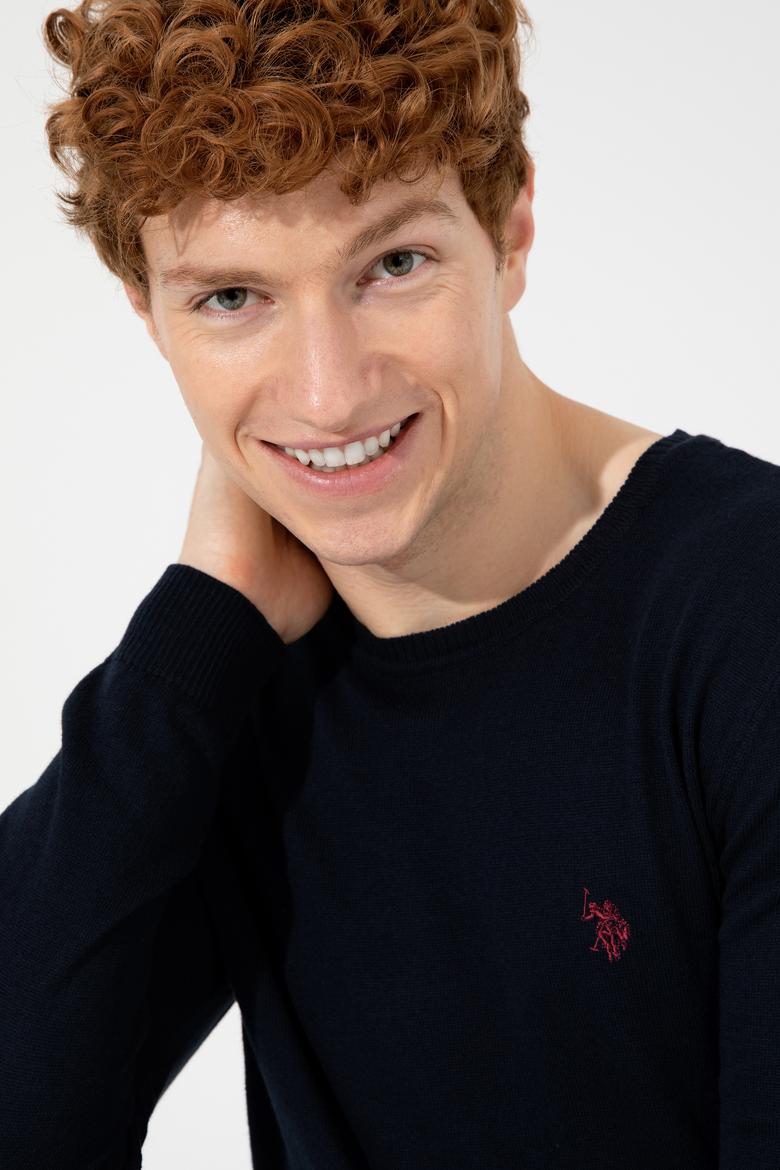 Erkek Lacivert Bisiklet Yaka Basic Triko Kazak - 50251887028