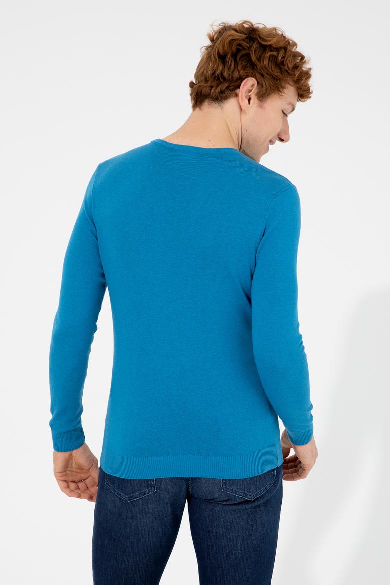 Erkek Kobalt Bisiklet Yaka Basic Triko Kazak - 50251887106