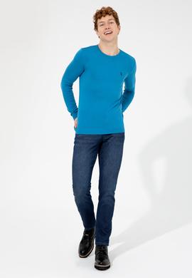 Erkek Kobalt Bisiklet Yaka Basic Triko Kazak - 50251887106