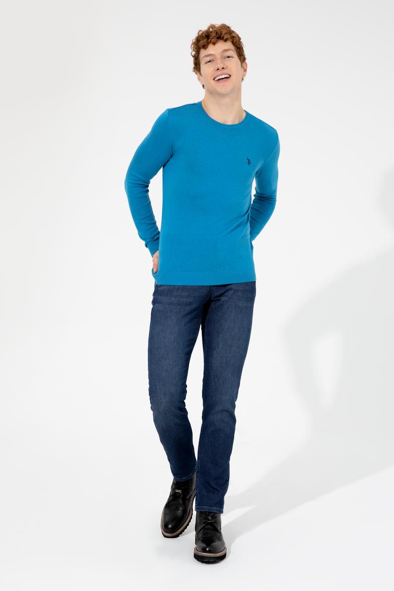 Erkek Kobalt Bisiklet Yaka Basic Triko Kazak - 50251887106