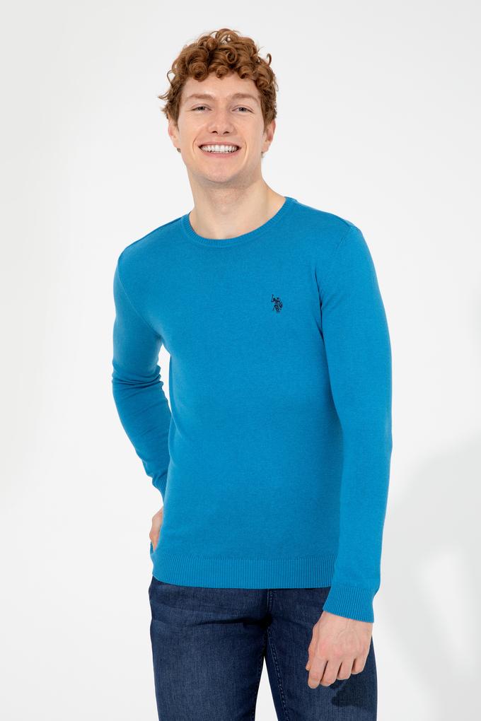 Erkek Kobalt Bisiklet Yaka Basic Triko Kazak