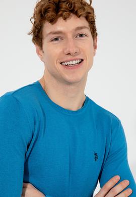 Erkek Kobalt Bisiklet Yaka Basic Triko Kazak - 50251887106