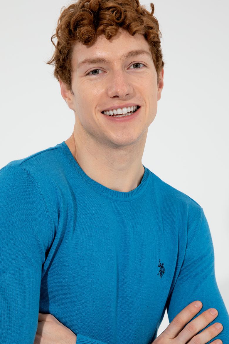 Erkek Kobalt Bisiklet Yaka Basic Triko Kazak - 50251887106