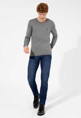 Erkek Gri Melanj Bisiklet Yaka Basic Triko Kazak - 50251887010