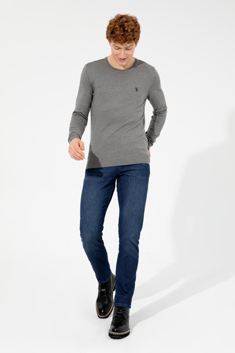 Erkek Gri Melanj Bisiklet Yaka Basic Triko Kazak - 50251887010