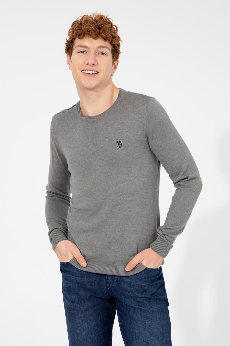 Erkek Gri Melanj Bisiklet Yaka Basic Triko Kazak