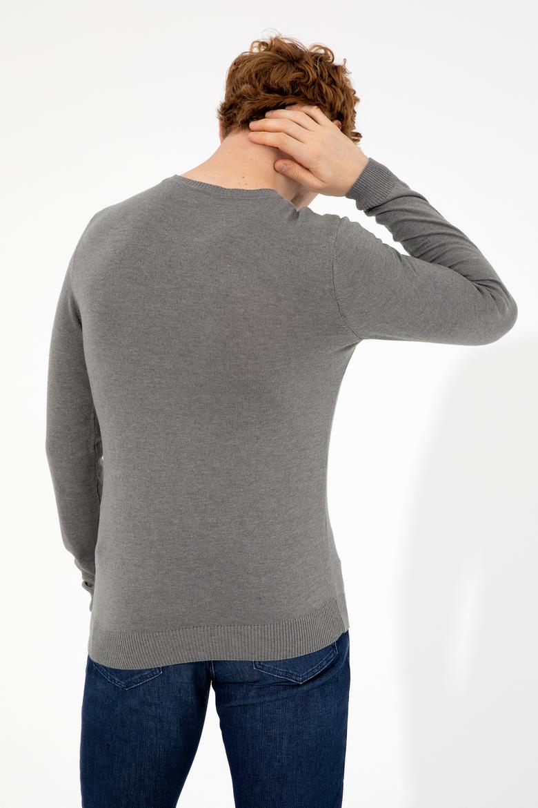 Erkek Gri Melanj Bisiklet Yaka Basic Triko Kazak - 50251887010