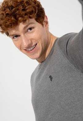 Erkek Gri Melanj Bisiklet Yaka Basic Triko Kazak - 50251887010