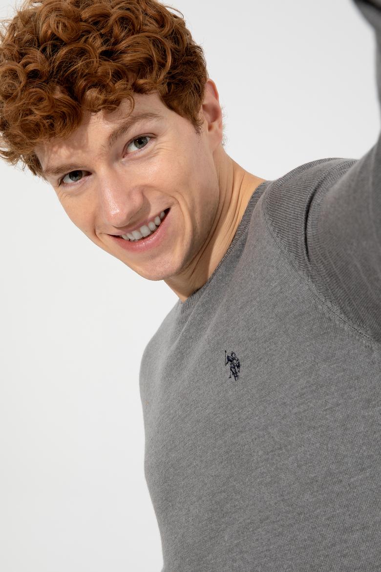 Erkek Gri Melanj Bisiklet Yaka Basic Triko Kazak - 50251887010