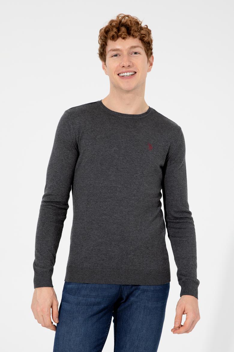 Erkek Antrasit Melanj Bisiklet Yaka Basic Triko Kazak