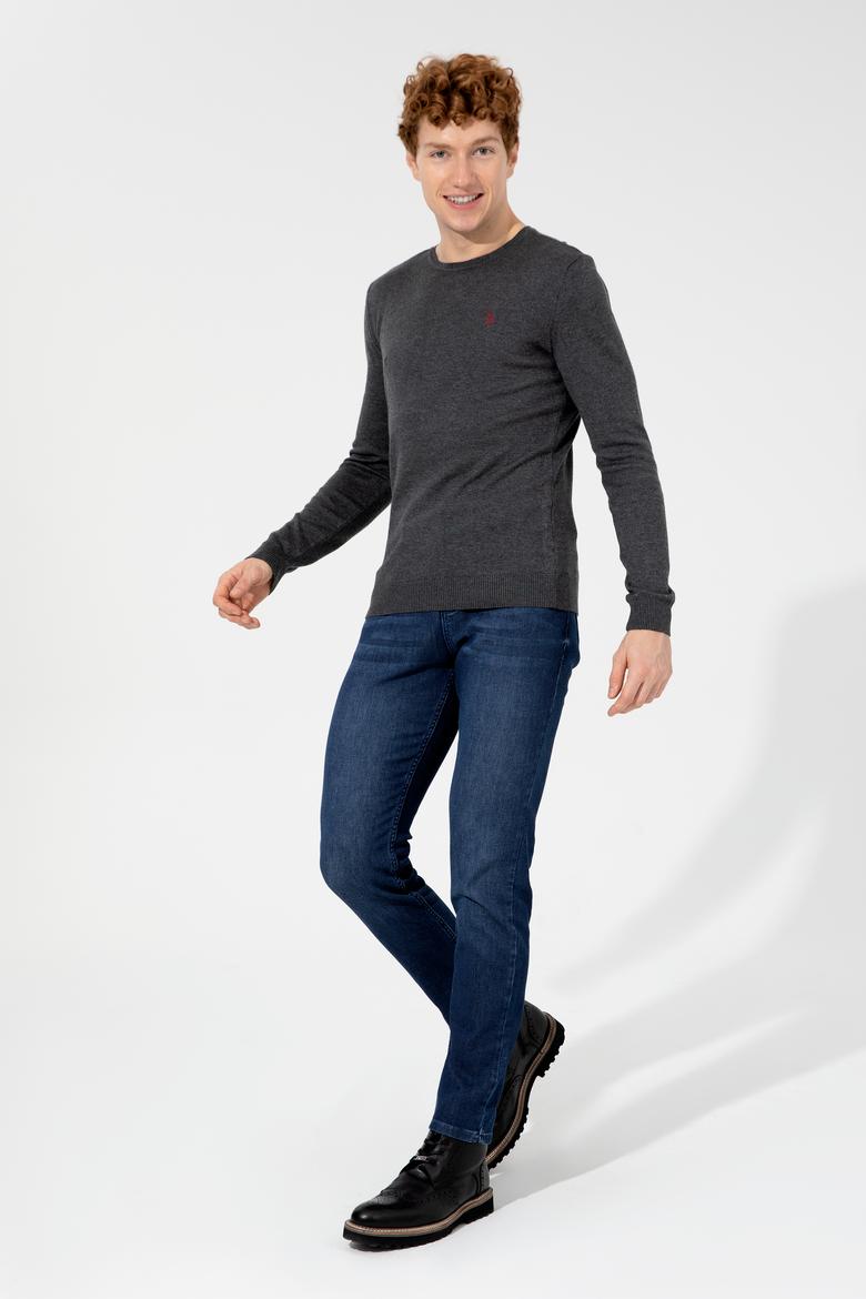 Erkek Antrasit Melanj Bisiklet Yaka Basic Triko Kazak - 50251887046