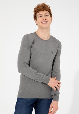 Erkek Gri Melanj Bisiklet Yaka Basic Triko Kazak - 50251887010