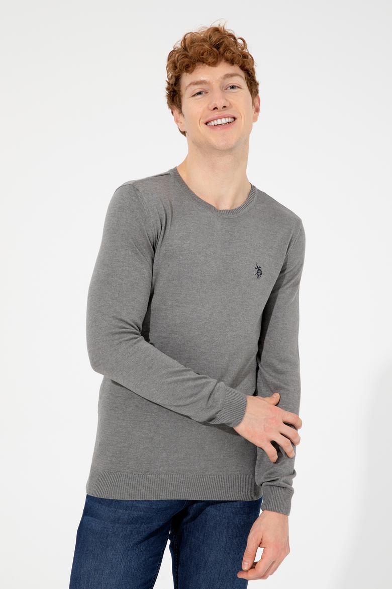 Erkek Gri Melanj Bisiklet Yaka Basic Triko Kazak - 50251887010