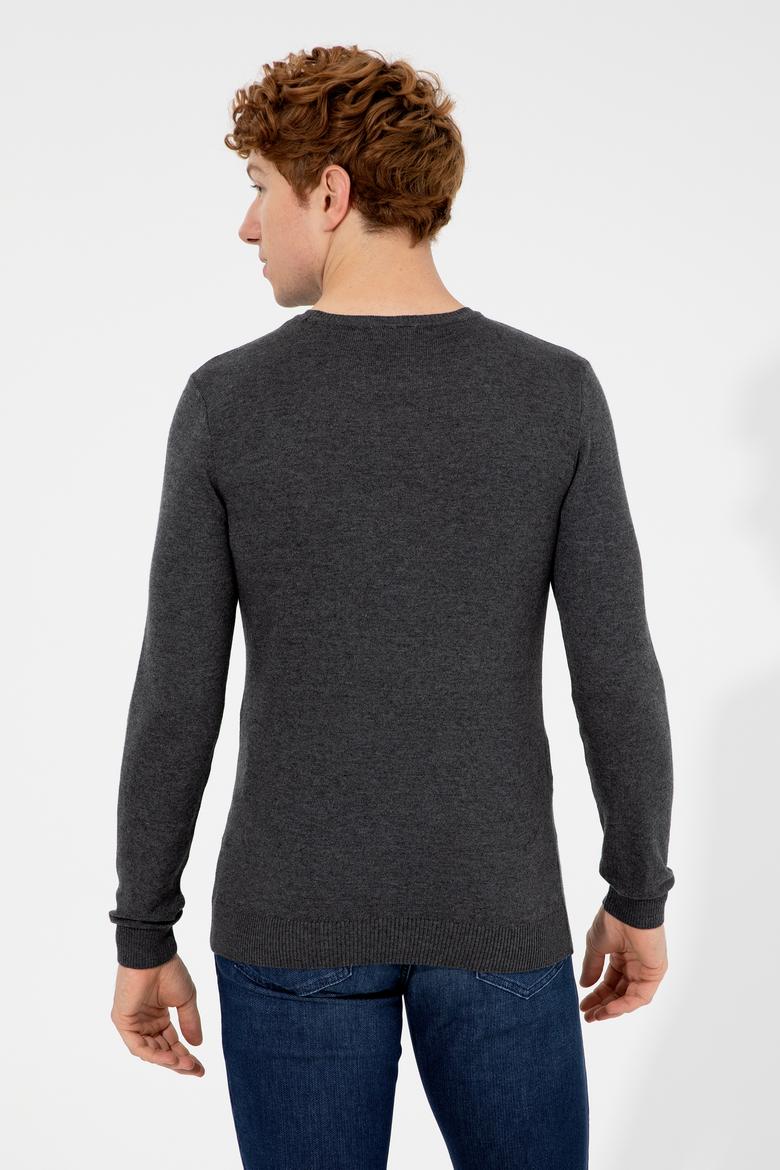 Erkek Antrasit Melanj Bisiklet Yaka Basic Triko Kazak - 50251887046