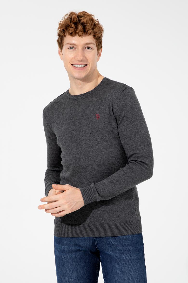 Erkek Antrasit Melanj Bisiklet Yaka Basic Triko Kazak - 50251887046