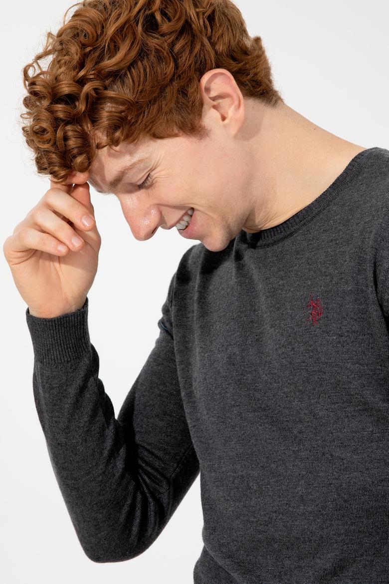 Erkek Antrasit Melanj Bisiklet Yaka Basic Triko Kazak - 50251887046