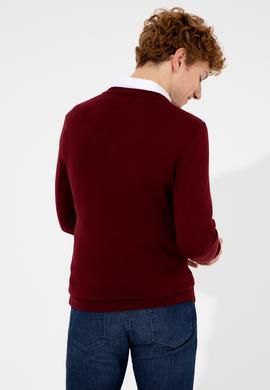 Erkek Bordo V Yaka Basic Triko Kazak - 50256658006