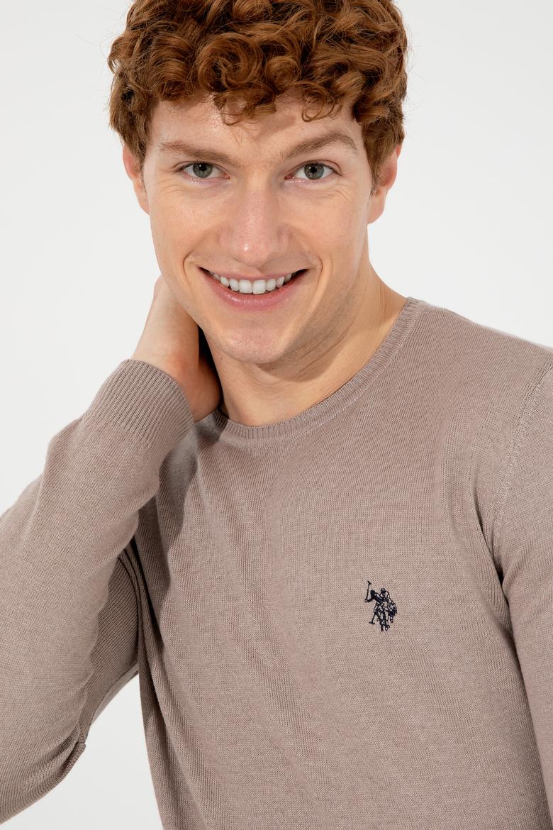 Erkek Vizon Melanj Bisiklet Yaka Basic Triko Kazak - 50251887112