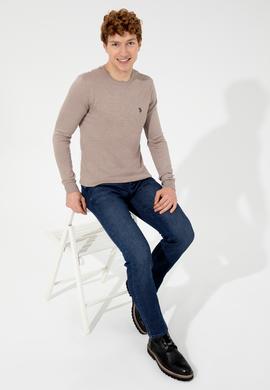 Erkek Vizon Melanj Bisiklet Yaka Basic Triko Kazak - 50251887112