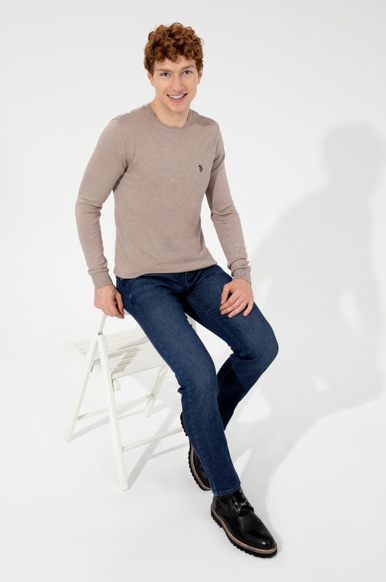 Erkek Vizon Melanj Bisiklet Yaka Basic Triko Kazak