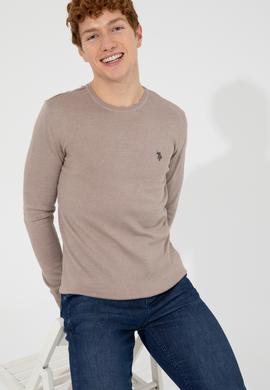 Erkek Vizon Melanj Bisiklet Yaka Basic Triko Kazak - 50251887112