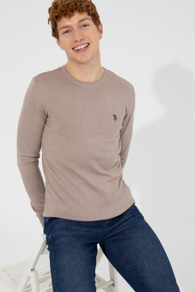 Erkek Vizon Melanj Bisiklet Yaka Basic Triko Kazak - 50251887112