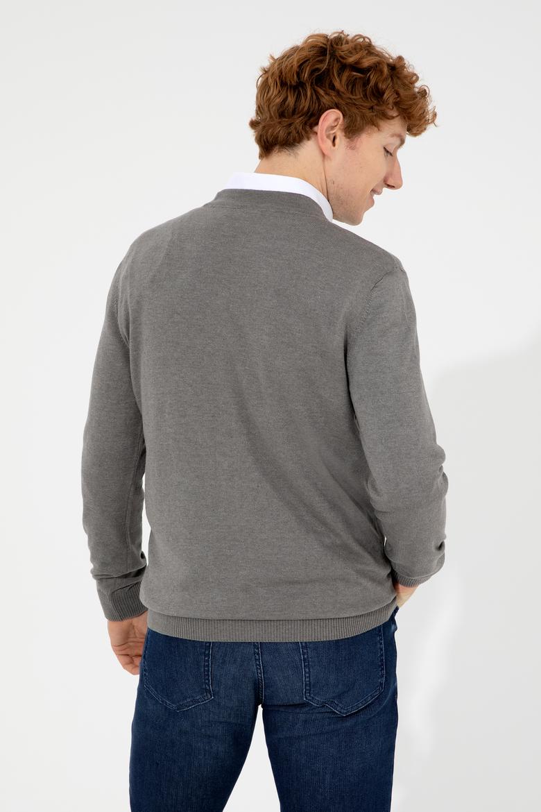 Erkek Gri Melanj Basic Triko Hırka - 50252133037