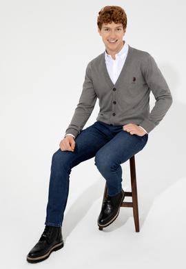 Erkek Gri Melanj Basic Triko Hırka - 50252133037