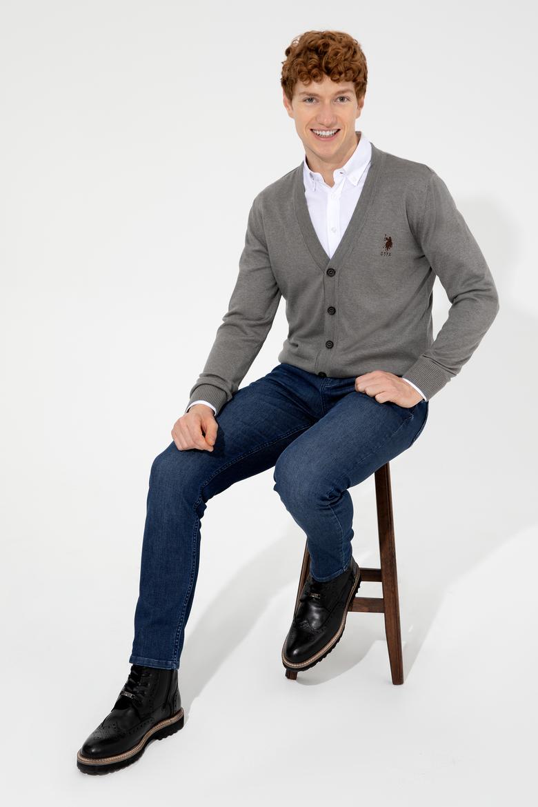 Erkek Gri Melanj Basic Triko Hırka - 50252133037