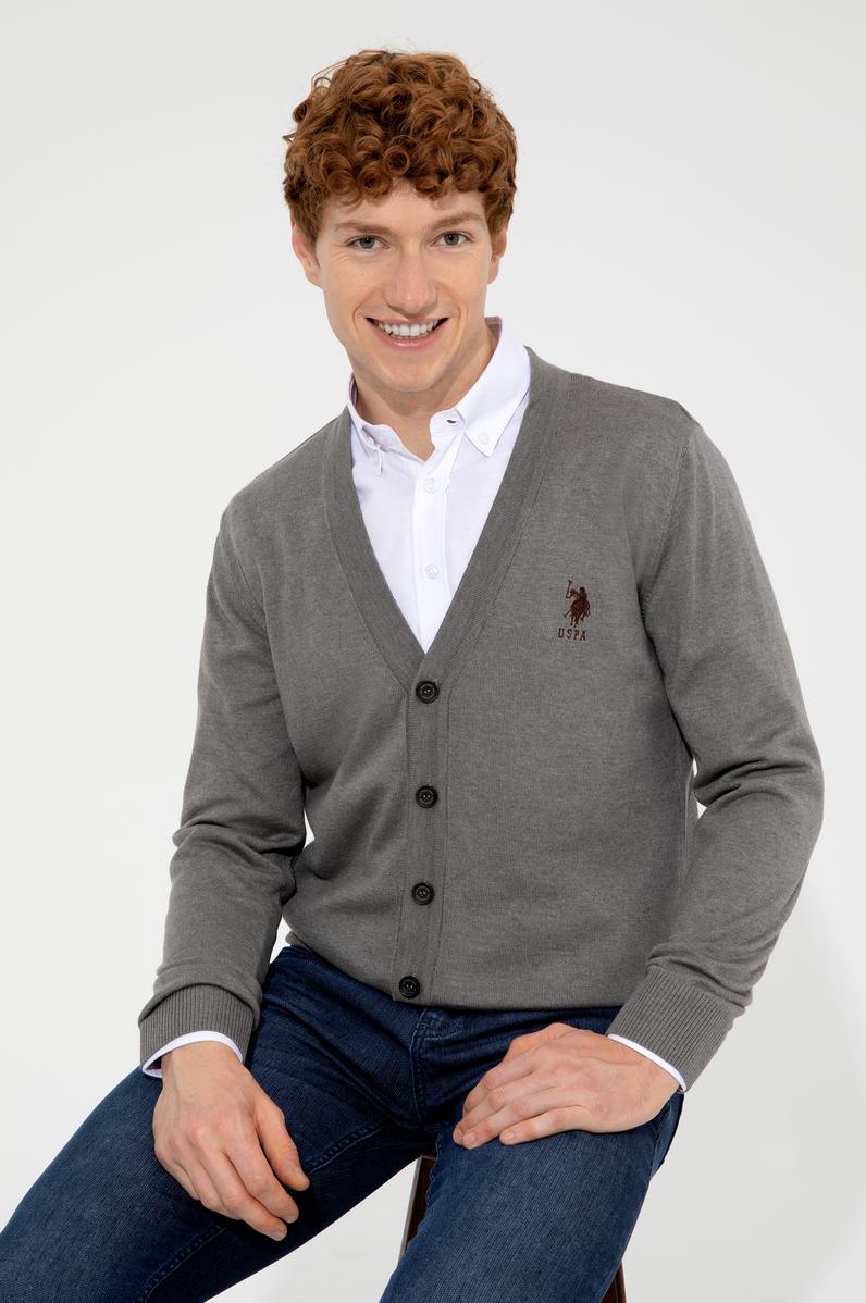 Erkek Gri Melanj Basic Triko Hırka