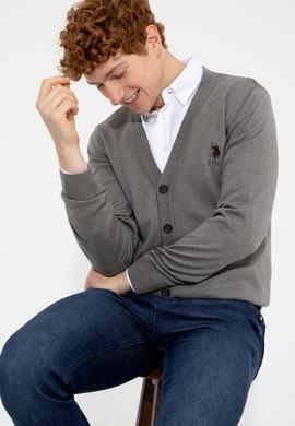 Erkek Gri Melanj Basic Triko Hırka - 50252133037