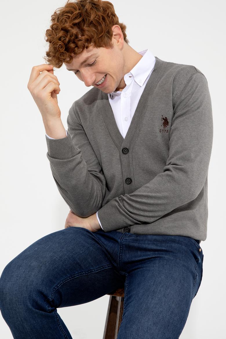 Erkek Gri Melanj Basic Triko Hırka - 50252133037