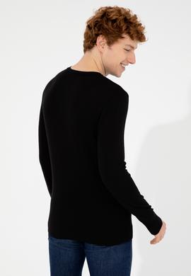 Erkek Siyah Bisiklet Yaka Basic Triko Kazak - 50251887001